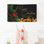 Twinkling Gold Lights Modern Vrolijk Kerstfeest Spandoek (Insitu)