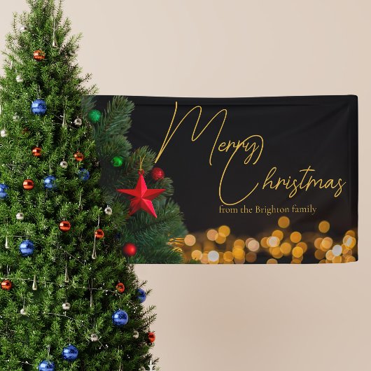 Twinkling Gold Lights Modern Vrolijk Kerstfeest Spandoek
