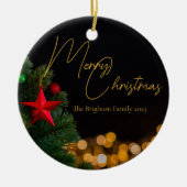 Twinkling Gouden Lichten Moderne Aangepaste Kerstm Keramisch Ornament (Voorkant)