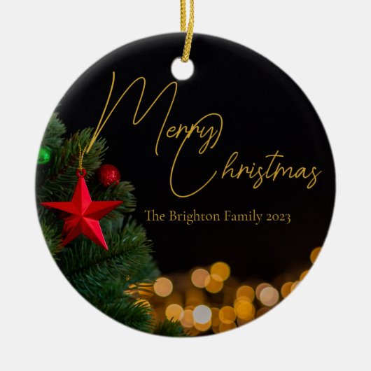 Twinkling Gouden Lichten Moderne Aangepaste Kerstm Keramisch Ornament (Voorkant)