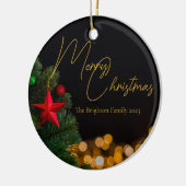 Twinkling Gouden Lichten Moderne Aangepaste Kerstm Keramisch Ornament (Links)