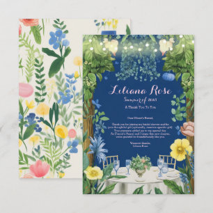 Twinkling Lights Blue Floral Garden Vrijgezellenfe Bedankkaart