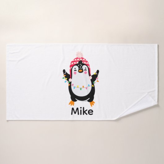 Twinkling Pinguïn met Kerstmis Lichten Badhanddoek (Badhanddoek)