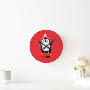 Twinkling Pinguïn met Kerstmis Lichten Ronde Klok