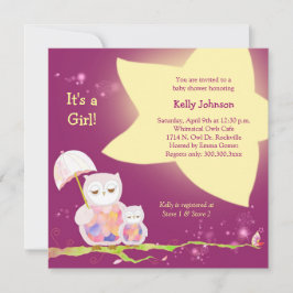 Twinkling Stars Owl Baby Girl Baby shower Kaart
