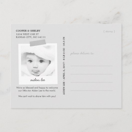 Twinkly Gold Stars Baby Boy Aankondiging (Achterkant)