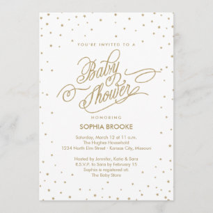 Twinkly Gold Stars Fancy Baby shower Kaart
