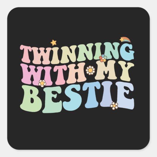 Twinning Met Mijn Bestie Groovy Retro Vierkante Sticker (Voorkant)