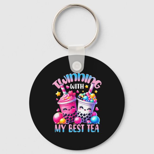 Twinning With My Tea Bubble Tea Boba Ie Friendship Sleutelhanger (Voorkant)