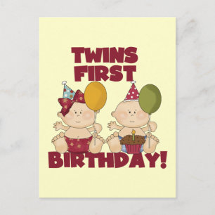 Twins 1e Verjaardag Jongen/Meisje T-shirts en Gift Briefkaart