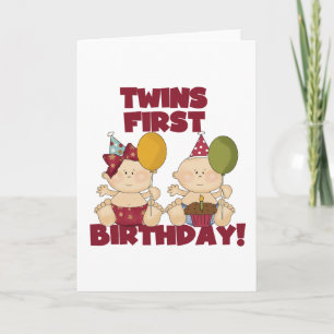 Twins 1e Verjaardag Jongen/Meisje T-shirts en Gift Kaart