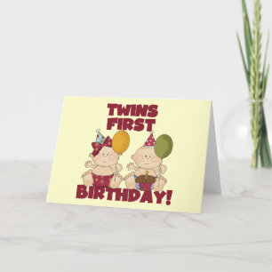Twins 1e Verjaardag Jongen/Meisje T-shirts en Gift Kaart
