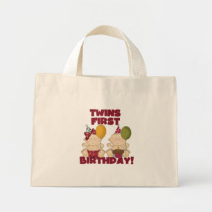 Twins 1e Verjaardag Jongen/Meisje T-shirts en Gift Mini Tote Bag