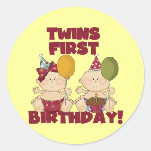 Twins 1e Verjaardag Jongen/Meisje T-shirts en Gift Ronde Sticker
