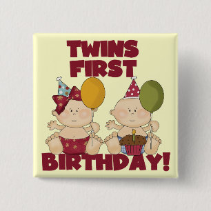 Twins 1e Verjaardag Jongen/Meisje T-shirts en Gift Vierkante Button 5,1 Cm