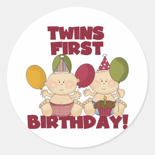 Twins 1e Verjaardag - Jongens T-shirts en geschenk Ronde Sticker (Voorkant)