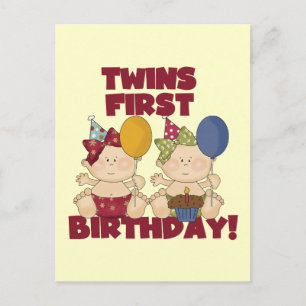Twins 1e Verjaardag - Meisjes Tshirts en geschenke Briefkaart