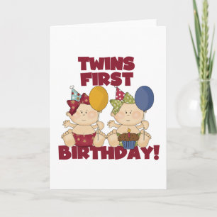 Twins 1e Verjaardag - Meisjes Tshirts en geschenke Kaart