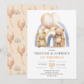 Twins 1e Verjaardag Waterverf Teddy Bears Kaart (Voorkant / Achterkant)