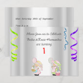 Twins 1er anniversaire Faire-part Party Argent (Devant / Derrière)