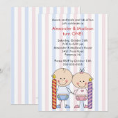 Twins 1er Anniversaire Invitation Girl & Boy (Devant / Derrière)