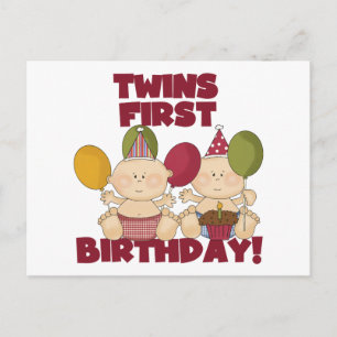 Twins 1st Birthday - Boys T-shirts en cadeautjes Briefkaart