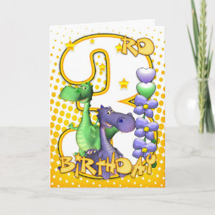 Twins 3rd Birthday Card - Cute Little Dragons Kaart