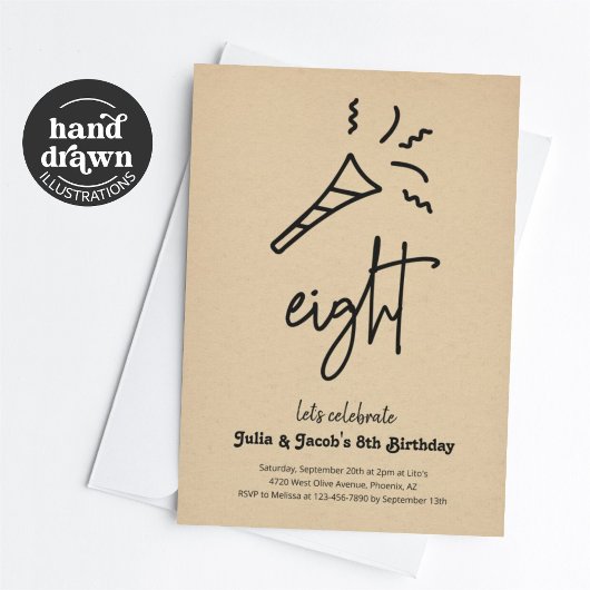 Twins 8e Anniversaire Fête Invitation