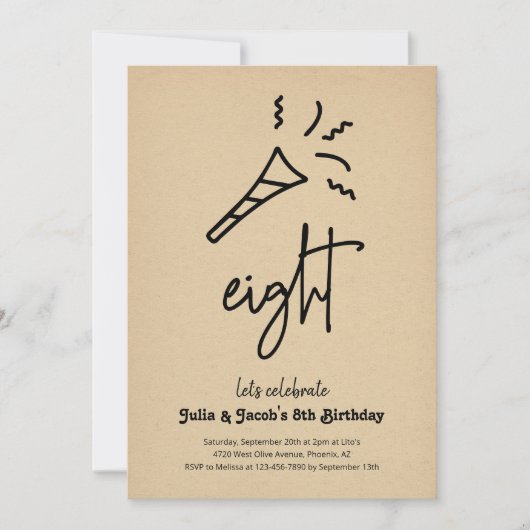 Twins 8e verjaardag Party uitnodiging (Voorkant)