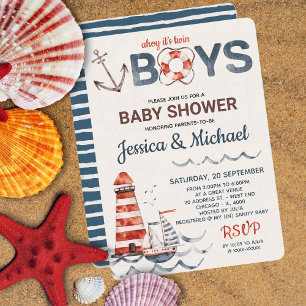 Twins Ahoy Het is een jongen Nautical Baby shower Kaart