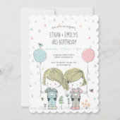 Twins Anniversaire de enfant Invitation whimsical (Devant)