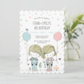 Twins Anniversaire de enfant Invitation whimsical (Debout devant)