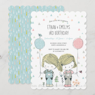 Twins Anniversaire de enfant Invitation whimsical