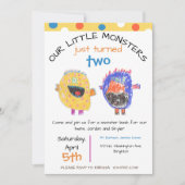 TWINS Any Age Geel Monster Verjaardag Uitnodiging (Voorkant)