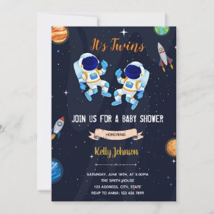 Twins astronauts baby shower-uitnodiging bedankkaart
