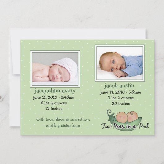 Twins Baby Announcement-kaarten Aankondiging (Voorkant)
