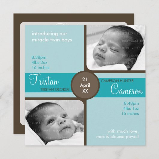 TWINS BABY BEDANKT :: gekoesterde 4SQ (Voorkant / Achterkant)