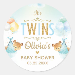Twins Baby Boys Leuke Beren Ballonnen Baby shower Ronde Sticker