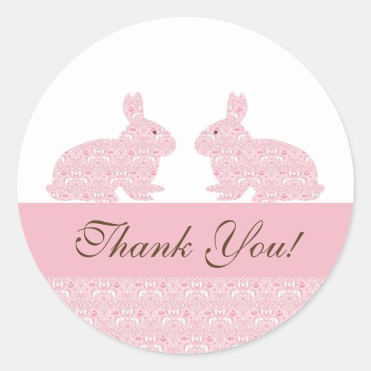 Twins Baby Bunny Baby shower Sticker Merci (Devant)