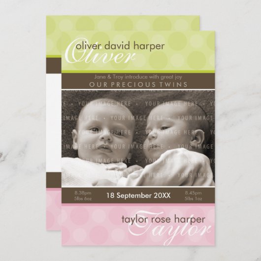 TWINS BABY DANK U :: harmonie 2P Aankondiging (Voorkant / Achterkant)