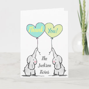 Twins Baby Elephant Dankjewel Card Bedankkaart