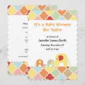 Twins Baby Elephants Douche Invitation (Devant / Derrière)
