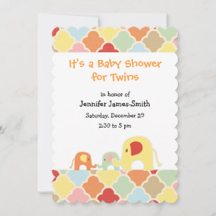 Twins Baby Elephants Shower-uitnodiging Kaart