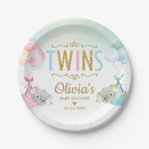 Twins Baby Girl Boy Elephant Balloons Baby shower Papieren Bordje