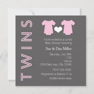 TWINS Baby Girl Twin Rose Baby shower Invitation