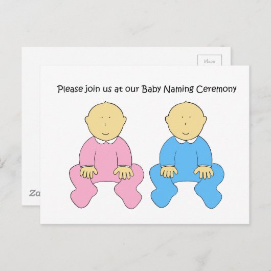 Twins Baby Naming Uitnodiging. Uitnodiging Briefkaart (Voorkant / Achterkant)