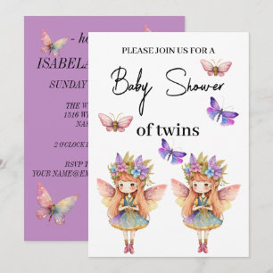 Twins Baby shower fee met buterflies Kaart