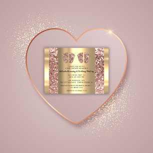 Twins Baby shower Feet Roos Glitter Boy Girl Gold Kaart