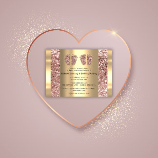 Twins Baby shower Feet Roos Glitter Boy Girl Gold Kaart