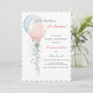 Twins Baby shower Invitation Boy and Girl Kaart